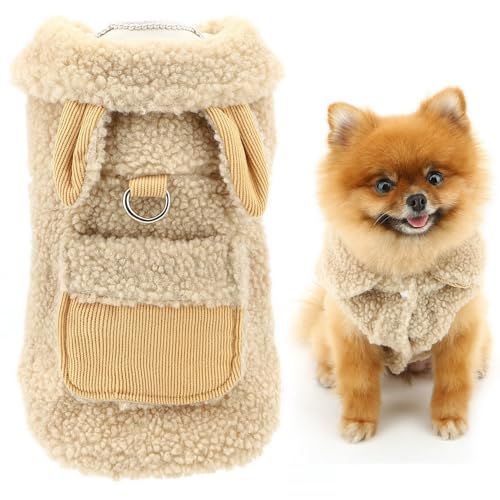 SMALLLEE_LUCKY_STORE Shearling Fleece-Hundemantel für kleine Hunde, solide Welpenweste, Jacke mit D-Ring-Tasche, Hasenohren, isolierte Haustierkleidung, Winter, Herbst, Chihuahua, Yorkie-Kostüm, SMALLLEE_LUCKY_STORE Shearling Fleece-Hundemantel für kleine Hunde, solide Welpenweste, Jacke mit D-Ring-Tasche, Hasenohren, isolierte Haustierkleidung, Winter, Herbst, Chihuahua, Yorkie-Kostüm, von smalllee_lucky_store