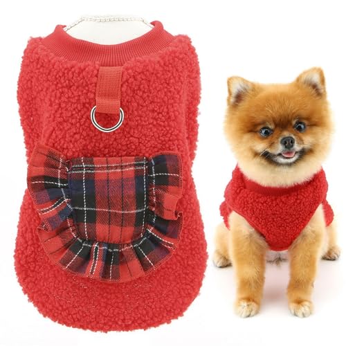 SMALLLEE_LUCKY_STORE Shearling Fleece-Hundepullover für kleine Hunde, solide Haustierweste mit karierter Tasche und D-Ring, Thermo-Welpenpullover, Sweatshirt, warm, gemütlich, Chihuahua, Yorkie, Rot, SMALLLEE_LUCKY_STORE Shearling Fleece-Hundepullover für kleine Hunde, solide Haustierweste mit karierter Tasche und D-Ring, Thermo-Welpenpullover, Sweatshirt, warm, gemütlich, Chihuahua, Yorkie, Rot, von smalllee_lucky_store