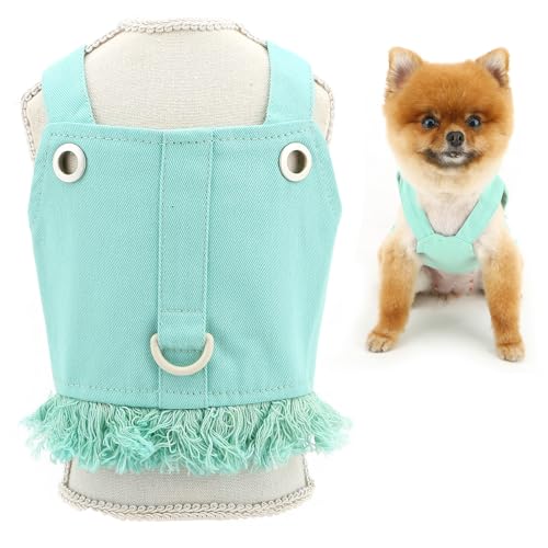 SMALLLEE_LUCKY_STORE Solid Small Denim Dog Harness Dresses No Pull Puppy Vest Harness Princess Skirt with D-Ring and Fringe Summer Clothes Pet Chihuahua Yorkie Apparel, Green, S SMALLLEE_LUCKY_STORE Solid Small Denim Dog Harness Dresses No Pull Puppy Vest Harness Princess Skirt with D-Ring and Fringe Summer Clothes Pet Chihuahua Yorkie Apparel, Green, S von smalllee_lucky_store