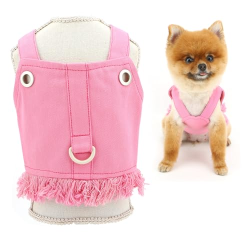 SMALLLEE_LUCKY_STORE Solid Small Denim Dog Harness Dresses No Pull Puppy Vest Harness Princess Skirt with D-Ring and Fringe Summer Clothes Pet Chihuahua Yorkie Apparel, Pink, L SMALLLEE_LUCKY_STORE Solid Small Denim Dog Harness Dresses No Pull Puppy Vest Harness Princess Skirt with D-Ring and Fringe Summer Clothes Pet Chihuahua Yorkie Apparel, Pink, L von smalllee_lucky_store