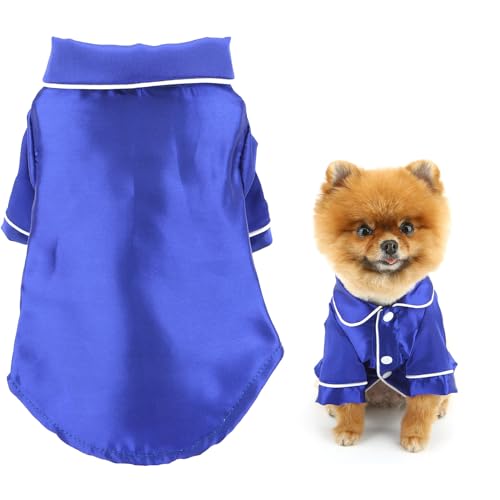 SMALLLEE_LUCKY_STORE Solider Hunde-Pyjama für kleine, mittelgroße Hunde und Katzen, Kunstseide, Haustier-Nachtwäsche, Hemden, bequemes Revers, Pyjama, Loungewear, Kleidung, Bulldogge, Chihuahua, von smalllee_lucky_store