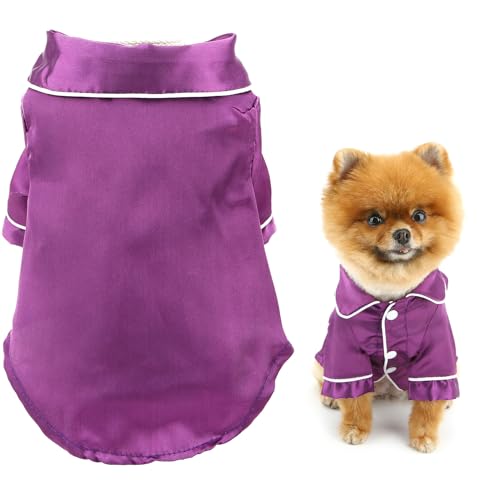 SMALLLEE_LUCKY_STORE Solider Hunde-Pyjama für kleine, mittelgroße Hunde und Katzen, weiche Kunstseide, Haustier-Nachtwäsche, Hemden, bequemes Revers, Pyjama, Loungewear, Kleidung, Bulldogge, von smalllee_lucky_store