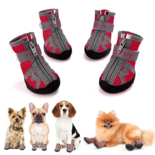 SMALLLEE_Lucky_Store Sommer-Haustier-Wanderschuhe für kleine, mittelgroße Hunde, atmungsaktiv, Mesh-Welpenstiefel für heiße Gehweg, reflektierende Riemen, rutschfeste Sohle, Pfotenschutz, rot, 5# von smalllee_lucky_store