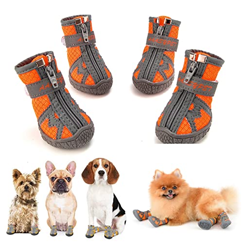 SMALLLEE_Lucky_Store Sommer-Haustier-Wanderschuhe für kleine, mittelgroße Hunde, atmungsaktiv, Mesh-Welpenstiefel für heiße Gehweg, reflektierende Riemen, rutschfeste Sohle, Pfotenschutz, Orange, 2# von smalllee_lucky_store