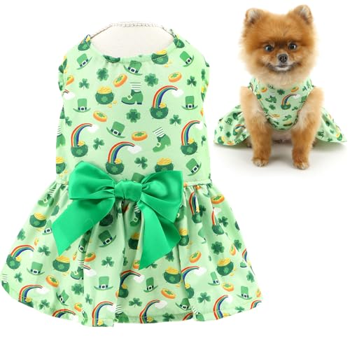 SMALLLEE_LUCKY_STORE St. Patrick's Hundekleid für extra kleine und kleine Hunde, Welpenrock mit niedlicher bedruckter Schleife, Festival-Outfit, dehnbare Haustierkleidung, Yorkie, Chihuahua, Katzen, SMALLLEE_LUCKY_STORE St. Patrick's Hundekleid für extra kleine und kleine Hunde, Welpenrock mit niedlicher bedruckter Schleife, Festival-Outfit, dehnbare Haustierkleidung, Yorkie, Chihuahua, Katzen, von smalllee_lucky_store