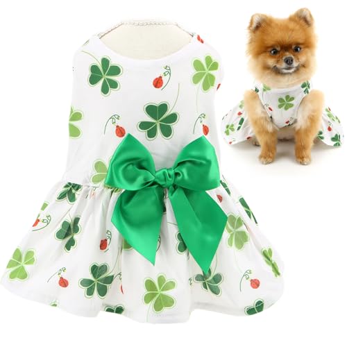 SMALLLEE_LUCKY_STORE St. Patrick's Hundekleid für extra kleine und kleine Hunde, Welpenrock mit niedlicher bedruckter Schleife, Festival-Outfit, dehnbare Haustierkleidung, Yorkie, Chihuahua, Katzen, von smalllee_lucky_store