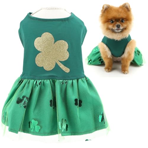 SMALLLEE_LUCKY_STORE St. Patrick's Hundekleid für kleine Hunde, Tüll, Welpenrock mit Kleeblatt, bedruckt, Festival-Outfit, dehnbare Haustierkleidung, Hundekostüm, Yorkie, Chihuahua, Katzen, Größe M SMALLLEE_LUCKY_STORE St. Patrick's Hundekleid für kleine Hunde, Tüll, Welpenrock mit Kleeblatt, bedruckt, Festival-Outfit, dehnbare Haustierkleidung, Hundekostüm, Yorkie, Chihuahua, Katzen, Größe M von smalllee_lucky_store
