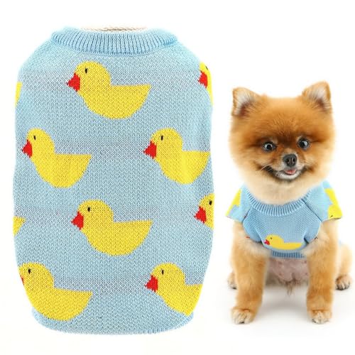 SMALLLEE_LUCKY_STORE Strickpullover für kleine Hunde, Haustier-Sweatshirt mit niedlichem Entenmuster, Welpenpullover, dehnbar, Frühlingsweste, Chihuahua, Yorkie, warme Kleidung, Blau, XS SMALLLEE_LUCKY_STORE Strickpullover für kleine Hunde, Haustier-Sweatshirt mit niedlichem Entenmuster, Welpenpullover, dehnbar, Frühlingsweste, Chihuahua, Yorkie, warme Kleidung, Blau, XS von smalllee_lucky_store