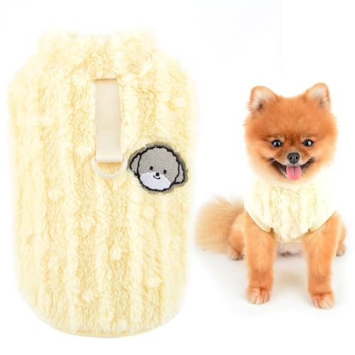 SMALLLEE_LUCKY_STORE Süßer Sherpa-Fleecepullover für kleine Hunde, weicher Welpenpullover mit D-Ring, dehnbares Sweatshirt, Winter, Herbst, Yorkie, Chihuahua, Gelb, Größe L von smalllee_lucky_store