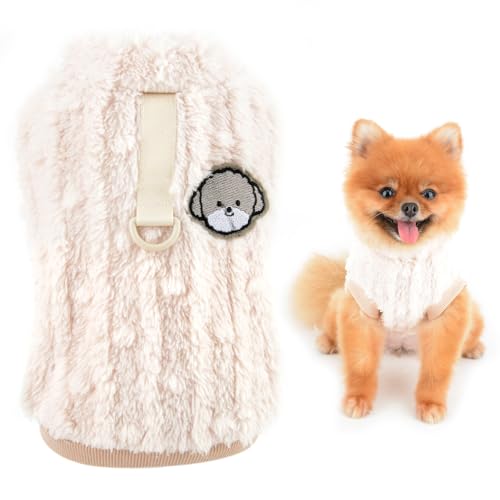 SMALLLEE_LUCKY_STORE Süßer Sherpa-Fleecepullover für kleine Hunde, weicher Welpenpullover mit D-Ring, dehnbares Sweatshirt, Winter, Herbst, Yorkie, Chihuahua, Khaki, XL von smalllee_lucky_store