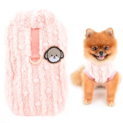 SMALLLEE_LUCKY_STORE Süßer Sherpa-Fleecepullover für kleine Hunde, weicher Welpenpullover mit D-Ring, dehnbares Sweatshirt, Winter, Herbst, Yorkie, Chihuahua, Kleidung, Rosa, Größe L von smalllee_lucky_store