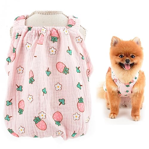 SMALLLEE_LUCKY_STORE Süßes Erdbeerendruck, Haustier-Riemenkleid, Sommerkleid für kleine Hunde, Katzen, Mädchen, Welpen, Tank-Top, leicht, Yorkie, Chihuahua, Teetasse, Sommerkleidung, Rosa, Größe S von smalllee_lucky_store