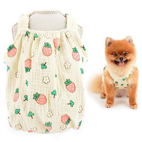 SMALLLEE_LUCKY_STORE Süßes Erdbeerendruck, Haustierkleid, Sommerkleid für kleine Hunde, Katzen, Mädchen, Welpen, Tank-Top, leicht, Yorkie, Chihuahua, Teetasse, Sommerkleidung, Gelb, Größe L von smalllee_lucky_store