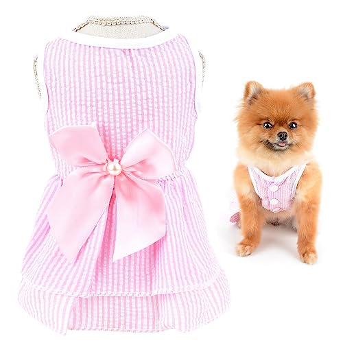 SMALLLEE_LUCKY_STORE Süßes gestreiftes Prinzessinnenkleid für kleine Hunde, Katzen, Mädchen, Welpen, Sommerkleid, gestufter Rock, Yorkie, Chihuahua, Sommerkleidung, Rosa, Größe L von smalllee_lucky_store