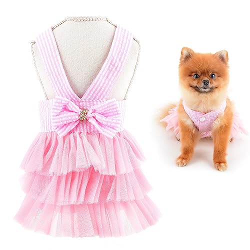 SMALLLEE_LUCKY_STORE Süßes gestreiftes Prinzessinnenkleid für kleine Hunde, Katzen, Mädchen, Welpen, Tüll, Tutu, Rock, Yorkie, Chihuahua, Sommer-Partykleidung, Rosa, Größe XXL von smalllee_lucky_store