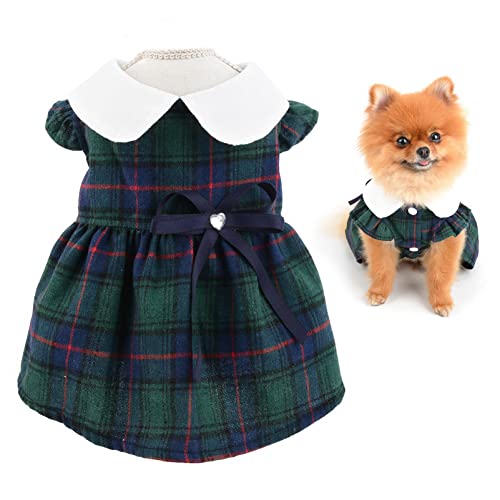 SMALLLEE_Lucky_Store Vintage Schottische Plaid Schleife Mädchen Hundekleid Elegant Pinzessin Frühling Sommer Haustiere Kleidung Kätzchen Weihnachten Outfits Welpen Kostüm, Grün, M von smalllee_lucky_store