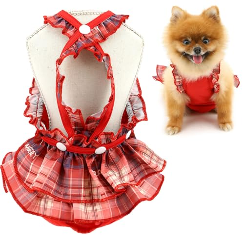 SMALLLEE_LUCKY_STORE Waschbare, wiederverwendbare Hundewindel, kariert, Sanitärhöschen mit Strumpfhalter, Welpen, niedliche Haustierunterwäsche, Windel-Jumpsuits für Hündinnen in Hitzeperiode, Rot, SMALLLEE_LUCKY_STORE Waschbare, wiederverwendbare Hundewindel, kariert, Sanitärhöschen mit Strumpfhalter, Welpen, niedliche Haustierunterwäsche, Windel-Jumpsuits für Hündinnen in Hitzeperiode, Rot, von smalllee_lucky_store