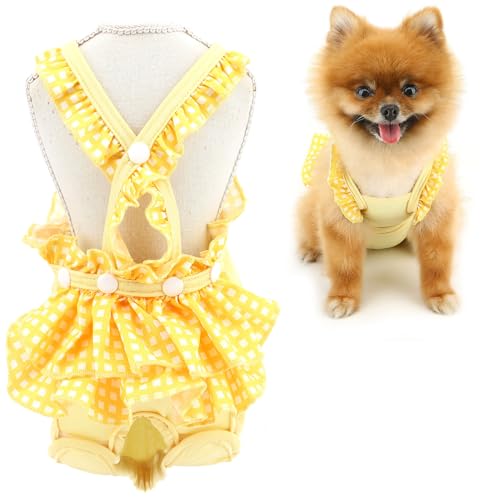 SMALLLEE_LUCKY_STORE Waschbare, wiederverwendbare Hundewindel, kariert, Sanitärhöschen mit Strumpfhalter, Welpen, niedliche Haustierunterwäsche, Windel-Jumpsuits für Hündinnen in Hitzeperiode, Gelb, SMALLLEE_LUCKY_STORE Waschbare, wiederverwendbare Hundewindel, kariert, Sanitärhöschen mit Strumpfhalter, Welpen, niedliche Haustierunterwäsche, Windel-Jumpsuits für Hündinnen in Hitzeperiode, Gelb, von smalllee_lucky_store
