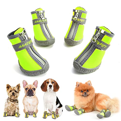 SMALLLEE_Lucky_Store wasserdichte Haustier-Wanderschuhe für kleine, mittelgroße Hunde, Allwetter-Welpenstiefel für heiße Gehweg, reflektierende Riemen, rutschfeste Sohle, Pfotenschutz, grün, 3# von smalllee_lucky_store