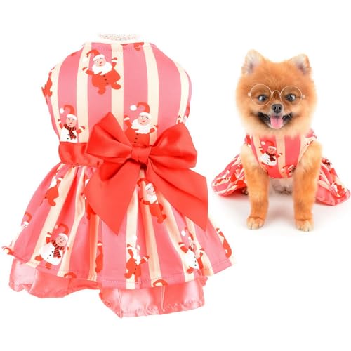 SMALLLEE_LUCKY_STORE Weihnachtliches kleines Hundekleid für Hund Mädchen, Weihnachts-Haustierrock mit Schleife, weiches Welpenkostüm, Urlaubsparty-Outfit für Katze, Chihuahua, Yorkshire, von smalllee_lucky_store