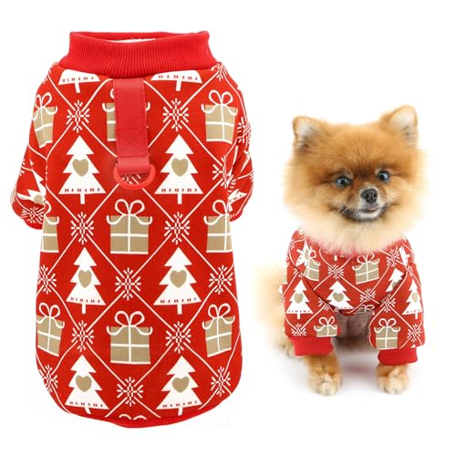 SMALLLEE_LUCKY_STORE Weihnachtspullover für kleine Hunde, Fleece, Haustierpullover, Sweatshirt mit D-Ring, warme Winter-Herbstkleidung mit niedlichem Weihnachtsmuster, Chihuahua, Yorkie, Katzenkostüm, von smalllee_lucky_store