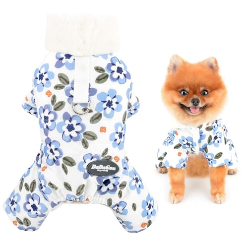 SMALLLEE_Lucky_STORE F Fleece gefütterter Hundemantel für kleine Hunde, floraler Welpenoverall mit D-Ring und flauschigem Halsband, winddichte Winter-Herbstjacke, warme Haustier-gepolsterte Chihuahua, von smalllee_lucky_store