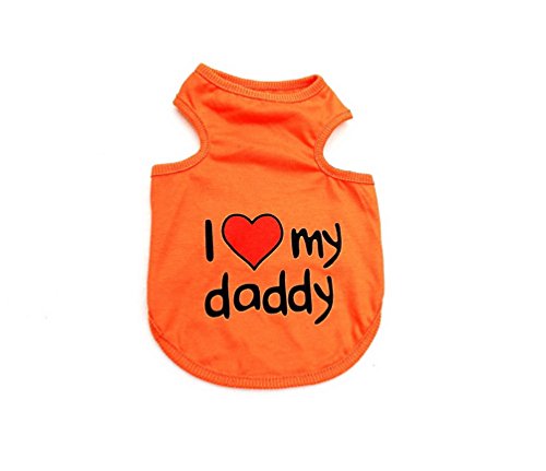 SMALLLEE_LUCKY_STORE Kleidung für kleine Hunde Katzen, I Love My Mommy Daddy T-Shirt Weste, ärmellos Hemd, kühler,Sommer,Welpe Yorkie Chihuahua Kleidung,Orange,M von smalllee_lucky_store