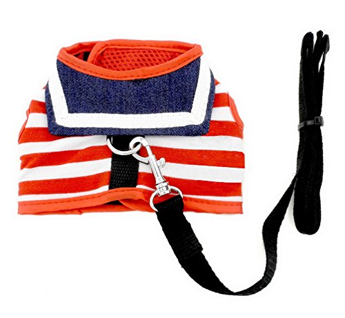smalllee_Lucky_ store Haustier-Kleidung Weste für kleine Hunde/Katzen, gestreiftes Matrosendesign-Geschirr mit Leine im Set, Netzstoff, Soft mesh gepolstert smalllee_Lucky_ store Haustier-Kleidung Weste für kleine Hunde/Katzen, gestreiftes Matrosendesign-Geschirr mit Leine im Set, Netzstoff, Soft mesh gepolstert von smalllee_lucky_store