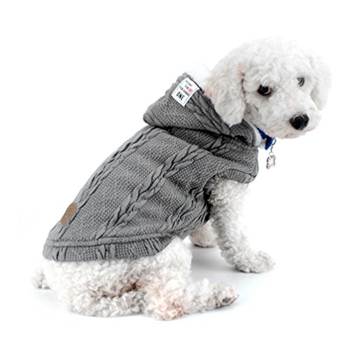 smalllee_lucky_store Hundepullover Hundestrickjacke Hoodie Wintermantel Warm Pet Kleidung für kleine Hunde Welpen Mops Französisch Bulldoggen Grau L von smalllee_lucky_store