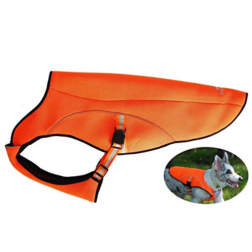 Kühlweste für Hunde, kühlender Hundemantel, Jacke mit Verdunstungskühlung, Weste mit Reflektoren für mehr Sicherheit, für große Hunde, orange, für Spaziergänge, draußen, Jagd, Training, Camping von smartelf