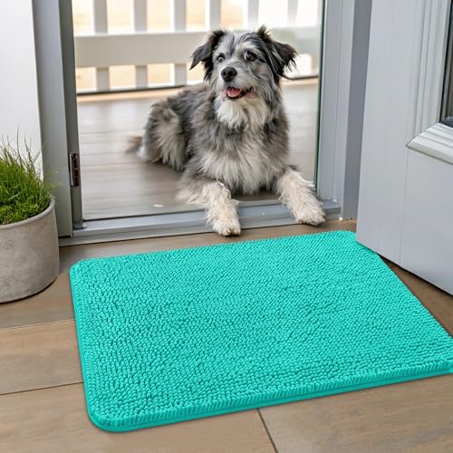Smiry Hunde-Fußmatte für schlammige Pfoten, 61 x 40 cm, absorbiert Feuchtigkeit und Schmutz, rutschfest, waschbar, schnell trocknend, Chenille-Eingang, Eingangsteppich für Innenboden, Blaugrün Smiry Hunde-Fußmatte für schlammige Pfoten, 61 x 40 cm, absorbiert Feuchtigkeit und Schmutz, rutschfest, waschbar, schnell trocknend, Chenille-Eingang, Eingangsteppich für Innenboden, Blaugrün von smiry