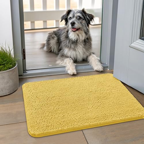 Smiry Hunde-Fußmatte für schlammige Pfoten, 61 x 40 cm, absorbiert Feuchtigkeit und Schmutz, rutschfest, waschbar, schnell trocknend, Chenille-Eingang, Eingangsteppich für Innenboden, Gelb Smiry Hunde-Fußmatte für schlammige Pfoten, 61 x 40 cm, absorbiert Feuchtigkeit und Schmutz, rutschfest, waschbar, schnell trocknend, Chenille-Eingang, Eingangsteppich für Innenboden, Gelb von smiry