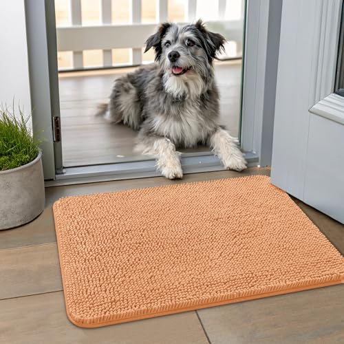 Smiry Hunde-Fußmatte für schlammige Pfoten, 61 x 40 cm, absorbiert Feuchtigkeit und Schmutz, rutschfest, waschbar, schnell trocknend, Chenille-Eingang, Eingangsteppich für Innenboden, Orange Smiry Hunde-Fußmatte für schlammige Pfoten, 61 x 40 cm, absorbiert Feuchtigkeit und Schmutz, rutschfest, waschbar, schnell trocknend, Chenille-Eingang, Eingangsteppich für Innenboden, Orange von smiry