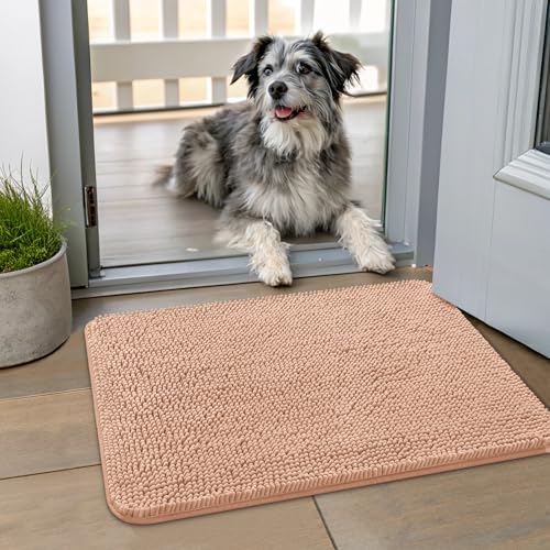 Smiry Hunde-Fußmatte für schlammige Pfoten, 61 x 40 cm, absorbiert Feuchtigkeit und Schmutz, rutschfest, waschbar, schnell trocknend, Chenille-Eingang, Eingangsteppich für Innenboden, Pfirsich Smiry Hunde-Fußmatte für schlammige Pfoten, 61 x 40 cm, absorbiert Feuchtigkeit und Schmutz, rutschfest, waschbar, schnell trocknend, Chenille-Eingang, Eingangsteppich für Innenboden, Pfirsich von smiry