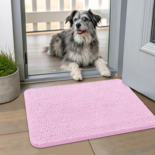 Smiry Hunde-Fußmatte für schlammige Pfoten, 61 x 40 cm, absorbiert Feuchtigkeit und Schmutz, rutschfest, waschbar, schnell trocknend, Chenille-Eingang, Eingangsteppich für Innenboden, Rosa Smiry Hunde-Fußmatte für schlammige Pfoten, 61 x 40 cm, absorbiert Feuchtigkeit und Schmutz, rutschfest, waschbar, schnell trocknend, Chenille-Eingang, Eingangsteppich für Innenboden, Rosa von smiry