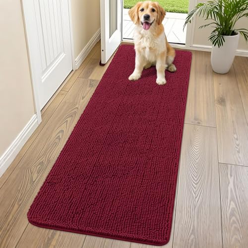 Smiry Hunde-Fußmatte für schlammige Pfoten, 70 x 24 cm, absorbiert Feuchtigkeit und Schmutz, Fußmatte, rutschfest, waschbar, schnell trocknend, Chenille, Eingangstürmatte, Eingangsteppich für von smiry