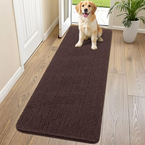 Smiry Hunde-Fußmatte für schlammige Pfoten, 70 x 24 cm, absorbiert Feuchtigkeit und Schmutz, Fußmatte, rutschfest, waschbar, schnell trocknend, Chenille, Eingangstürmatte für Innenbereich von smiry