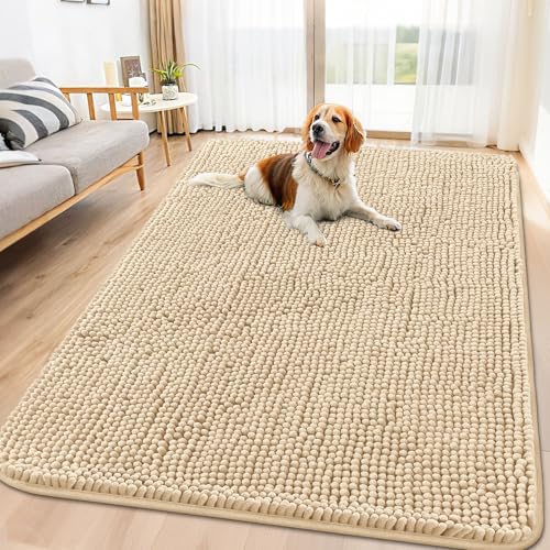 Smiry Hunde-Fußmatte für schlammige Pfoten, 70 x 32 cm, absorbiert Feuchtigkeit und Schmutz, Fußmatte, rutschfest, waschbar, schnell trocknend, Chenille, Eingangstürmatte, Eingangsteppich für von smiry