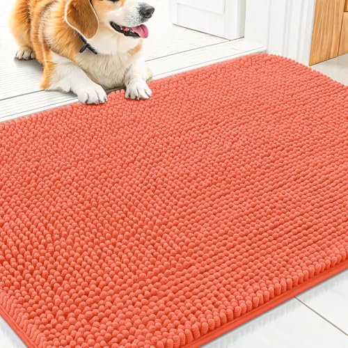 Smiry Hunde-Fußmatte für schlammige Pfoten, 76,2 x 50,8 cm, absorbiert Feuchtigkeit und Schmutz, rutschfest, waschbar, schnell trocknend, Chenille-Eingang, Eingangsteppich für Innenboden, Korallenrot Smiry Hunde-Fußmatte für schlammige Pfoten, 76,2 x 50,8 cm, absorbiert Feuchtigkeit und Schmutz, rutschfest, waschbar, schnell trocknend, Chenille-Eingang, Eingangsteppich für Innenboden, Korallenrot von smiry