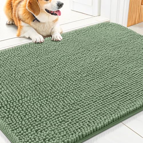 Smiry Hunde-Fußmatte für schlammige Pfoten, 76,2 x 50,8 cm, absorbiert Feuchtigkeit und Schmutz, rutschfest, waschbar, schnell trocknend, Chenille-Eingang, Eingangsteppich für Innenboden, Olivgrün Smiry Hunde-Fußmatte für schlammige Pfoten, 76,2 x 50,8 cm, absorbiert Feuchtigkeit und Schmutz, rutschfest, waschbar, schnell trocknend, Chenille-Eingang, Eingangsteppich für Innenboden, Olivgrün von smiry