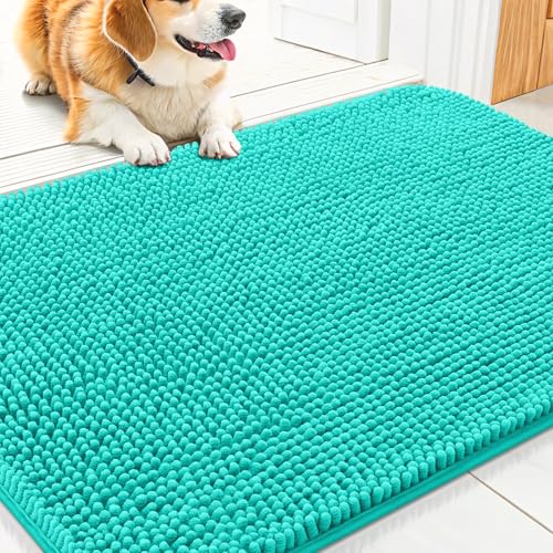 Smiry Hunde-Fußmatte für schlammige Pfoten, 76,2 x 50,8 cm, absorbiert Feuchtigkeit und Schmutz, rutschfest, waschbar, schnell trocknend, Chenille-Eingang, Eingangsteppich für Innenboden, Blaugrün Smiry Hunde-Fußmatte für schlammige Pfoten, 76,2 x 50,8 cm, absorbiert Feuchtigkeit und Schmutz, rutschfest, waschbar, schnell trocknend, Chenille-Eingang, Eingangsteppich für Innenboden, Blaugrün von smiry