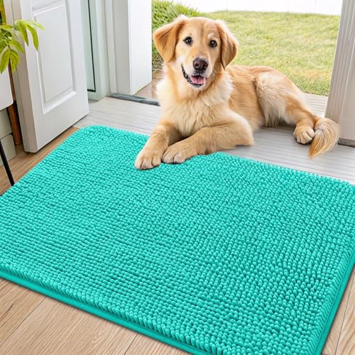 Smiry Hunde-Fußmatte für schlammige Pfoten, 91 x 61 cm, absorbiert Feuchtigkeit und Schmutz, rutschfest, waschbar, schnell trocknend, Chenille-Eingang, Eingangsteppich für Innenboden, Blaugrün Smiry Hunde-Fußmatte für schlammige Pfoten, 91 x 61 cm, absorbiert Feuchtigkeit und Schmutz, rutschfest, waschbar, schnell trocknend, Chenille-Eingang, Eingangsteppich für Innenboden, Blaugrün von smiry