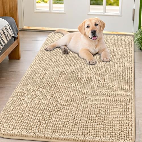 Smiry Hunde-Fußmatte für schlammige Pfoten, absorbiert Feuchtigkeit und Schmutz, rutschfest, waschbar, schnell trocknend, Chenille, Eingangstürmatte für Innenbereich, Eingangsbereich, Eingangsbereich von smiry