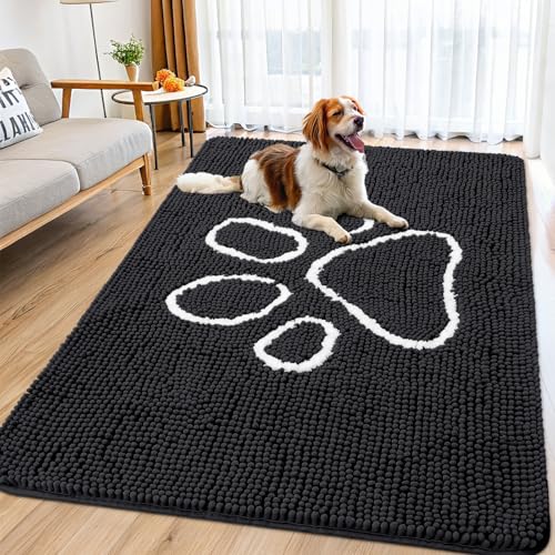 Smiry Hunde-Fußmatte für schlammige Pfoten, saugfähiger Schmutzfänger, rutschfest, schnell trocknend, waschbar, Chenille-Matte für Schlammhunde, Eingangsteppich für drinnen und draußen, 180 x 117 cm, von smiry