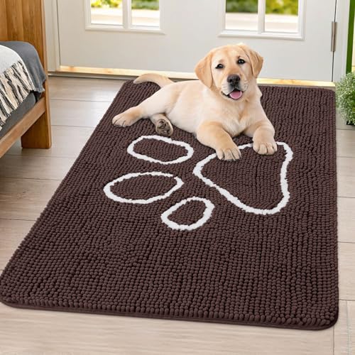Smiry Hunde-Fußmatte für schlammige Pfoten, saugfähiger Schmutzfänger, rutschfest, schnell trocknend, waschbar, Chenille-Matte für Schlammhunde, Eingangsteppich für drinnen und draußen (101,6 x 81,3 Smiry Hunde-Fußmatte für schlammige Pfoten, saugfähiger Schmutzfänger, rutschfest, schnell trocknend, waschbar, Chenille-Matte für Schlammhunde, Eingangsteppich für drinnen und draußen (101,6 x 81,3 von smiry