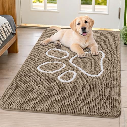 Smiry Hunde-Fußmatte für schlammige Pfoten, saugfähiger Schmutzfänger, rutschfest, schnell trocknend, waschbar, Chenille-Matte für Schlammhunde, Eingangsteppich für drinnen und draußen (101,6 x 81,3 Smiry Hunde-Fußmatte für schlammige Pfoten, saugfähiger Schmutzfänger, rutschfest, schnell trocknend, waschbar, Chenille-Matte für Schlammhunde, Eingangsteppich für drinnen und draußen (101,6 x 81,3 von smiry