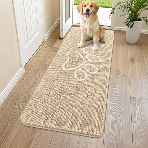 Smiry Hunde-Fußmatte für schlammige Pfoten, saugfähiger Schmutzfänger, rutschfest, schnell trocknend, waschbar, Chenille-Matte für Schlammhunde, Eingangsteppich für drinnen und draußen (150 x 61 cm, von smiry