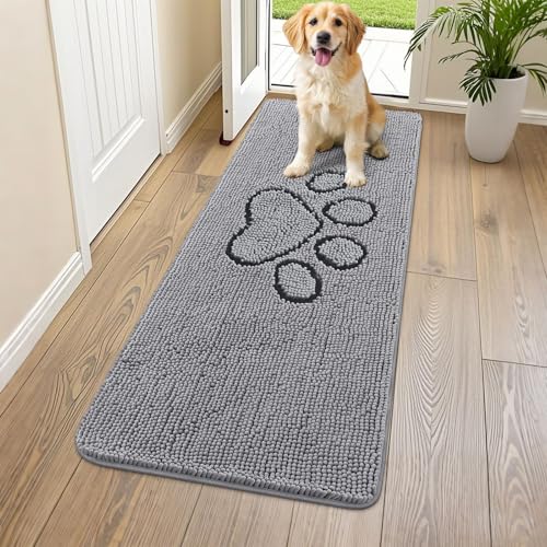 Smiry Hunde-Fußmatte für schlammige Pfoten, saugfähiger Schmutzfänger, rutschfest, schnell trocknend, waschbar, Chenille-Matte für Schlammhunde, Eingangsteppich für drinnen und draußen (150 x 61 cm, Smiry Hunde-Fußmatte für schlammige Pfoten, saugfähiger Schmutzfänger, rutschfest, schnell trocknend, waschbar, Chenille-Matte für Schlammhunde, Eingangsteppich für drinnen und draußen (150 x 61 cm, von smiry