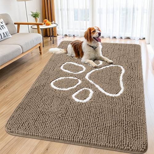 Smiry Hunde-Fußmatte für schlammige Pfoten, saugfähiger Schmutzfänger, rutschfest, schnell trocknend, waschbar, Chenille-Matte für Schlammhunde, Eingangsteppich für drinnen und draußen (150 x 89 cm, Smiry Hunde-Fußmatte für schlammige Pfoten, saugfähiger Schmutzfänger, rutschfest, schnell trocknend, waschbar, Chenille-Matte für Schlammhunde, Eingangsteppich für drinnen und draußen (150 x 89 cm, von smiry