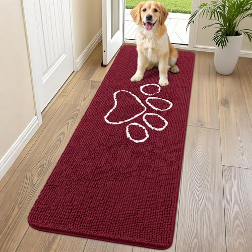 Smiry Hunde-Fußmatte für schlammige Pfoten, saugfähiger Schmutzfänger, rutschfest, schnell trocknend, waschbar, Chenille-Matte für Schlammhunde, Eingangsteppich für drinnen und draußen (178 x 61 cm Smiry Hunde-Fußmatte für schlammige Pfoten, saugfähiger Schmutzfänger, rutschfest, schnell trocknend, waschbar, Chenille-Matte für Schlammhunde, Eingangsteppich für drinnen und draußen (178 x 61 cm von smiry
